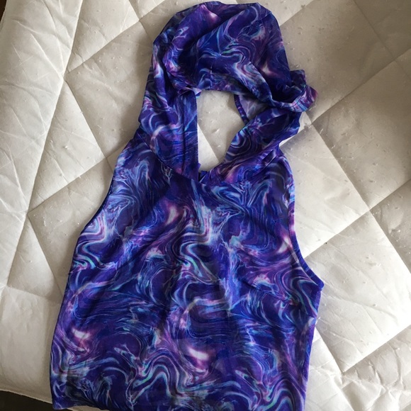 iHeartRaves Tops - Purple Haze Mesh Crop Top with Hoodie